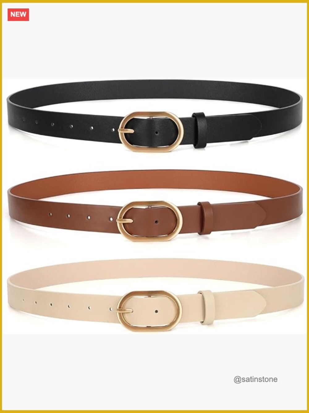3 Pack Faux Leather Belts with Gold Buckle for Women Plus Size